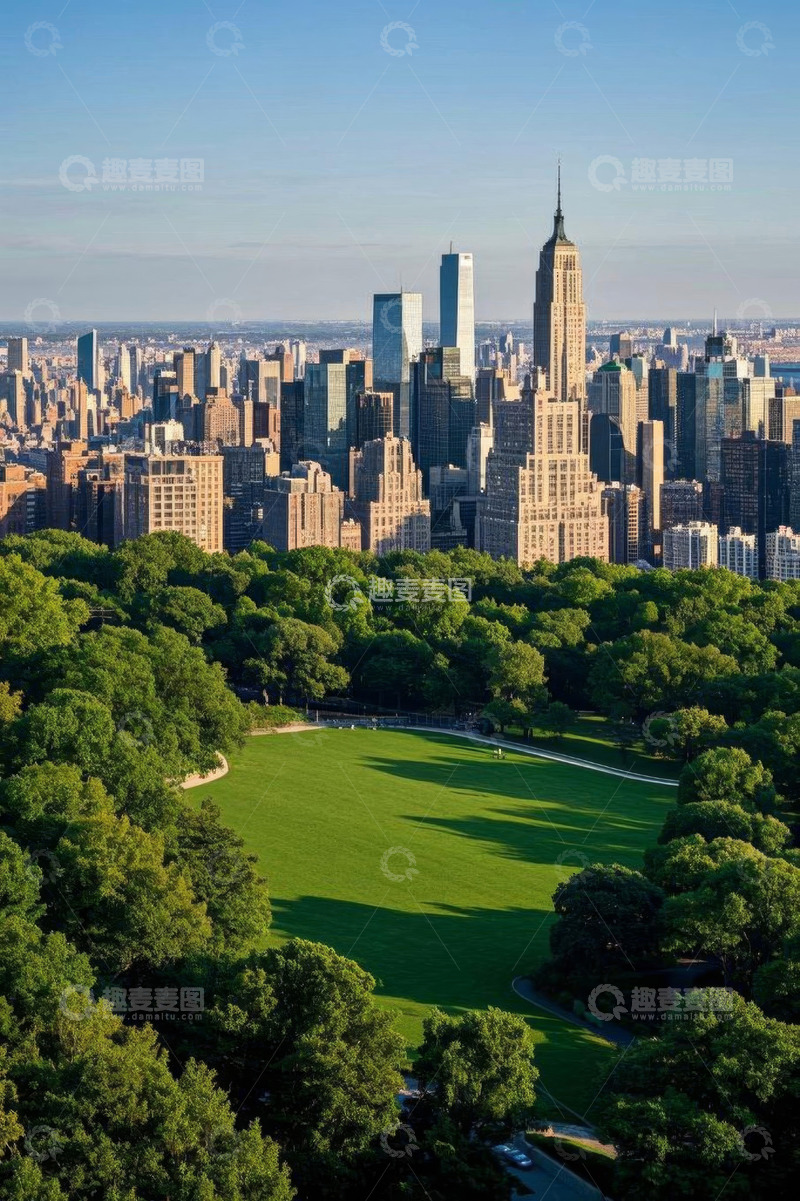 高清大图下载【趣麦麦图】纽约公园与城市天际线景观