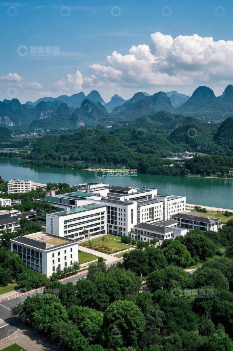 高清大图下载【趣麦麦图】桂林漓江畔建筑群鸟瞰