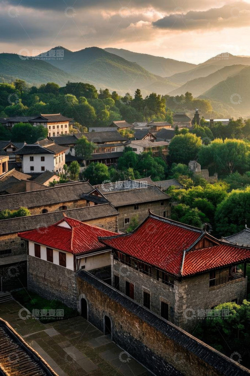 高清大图下载【趣麦麦图】山间古村落全景