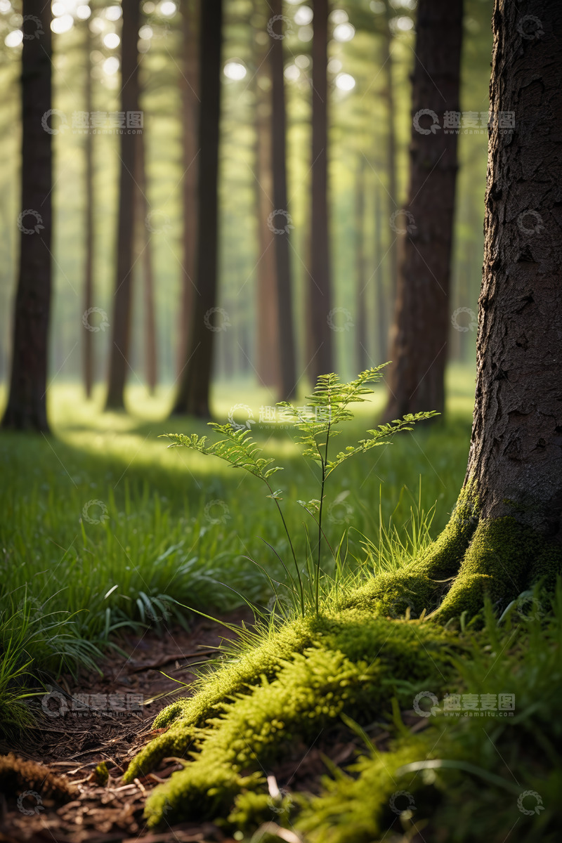 高清大图下载【趣麦麦图】阳光照耀下的森林地面景观