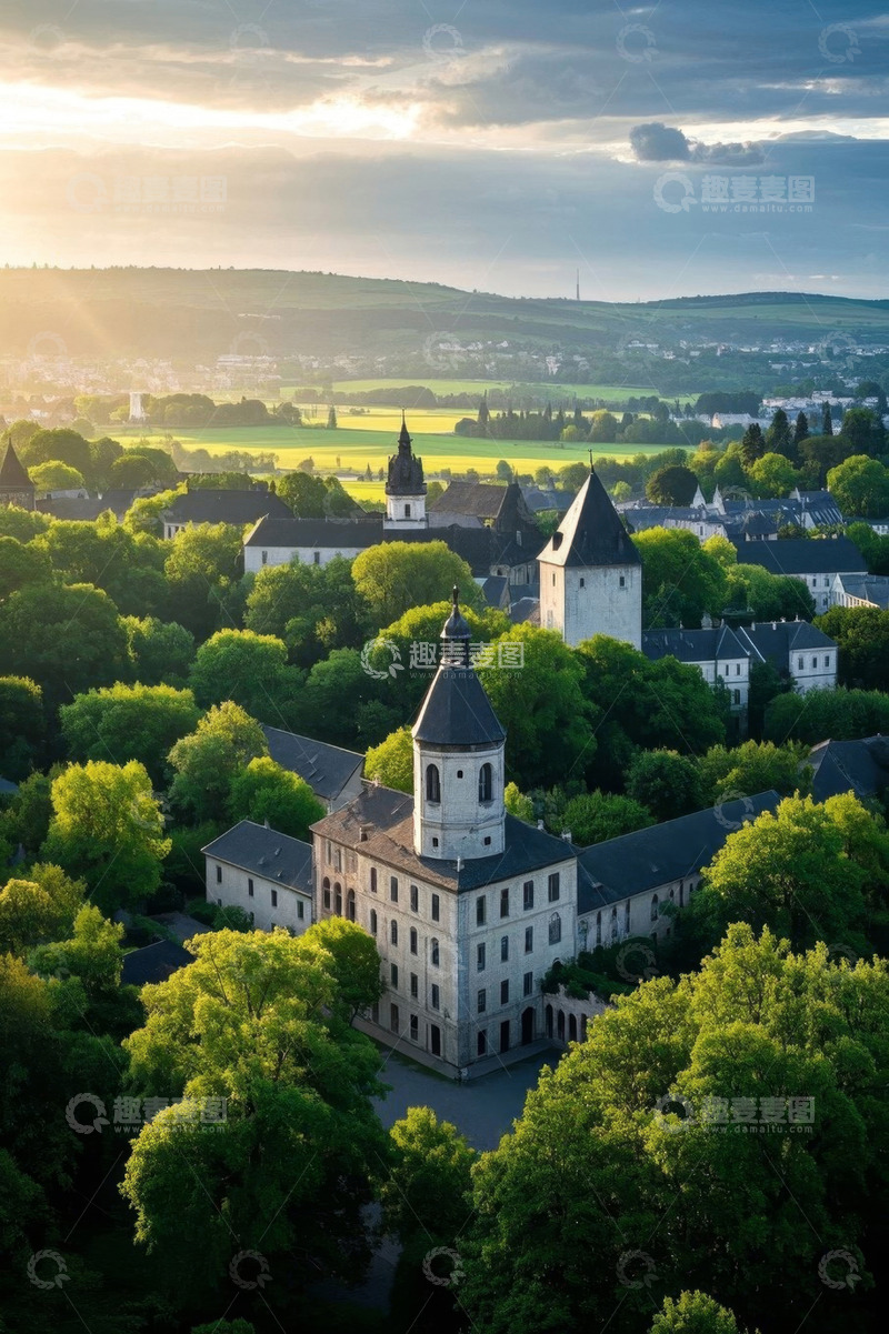 高清大图下载【趣麦麦图】欧洲小镇建筑与自然风光航拍