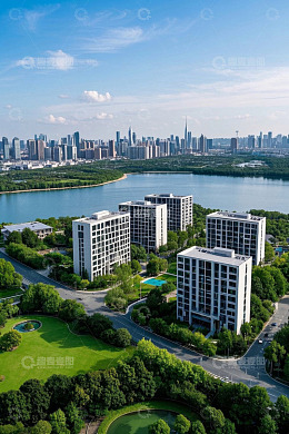 湖畔现代建筑群鸟瞰