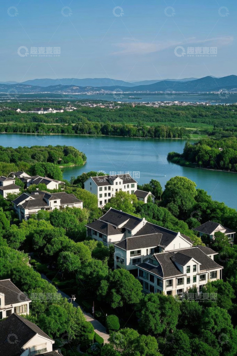 高清大图下载【趣麦麦图】湖畔别墅与自然风光鸟瞰