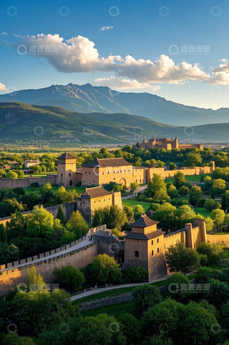 高清大图下载【趣麦麦图】城堡建筑与山景风光俯瞰