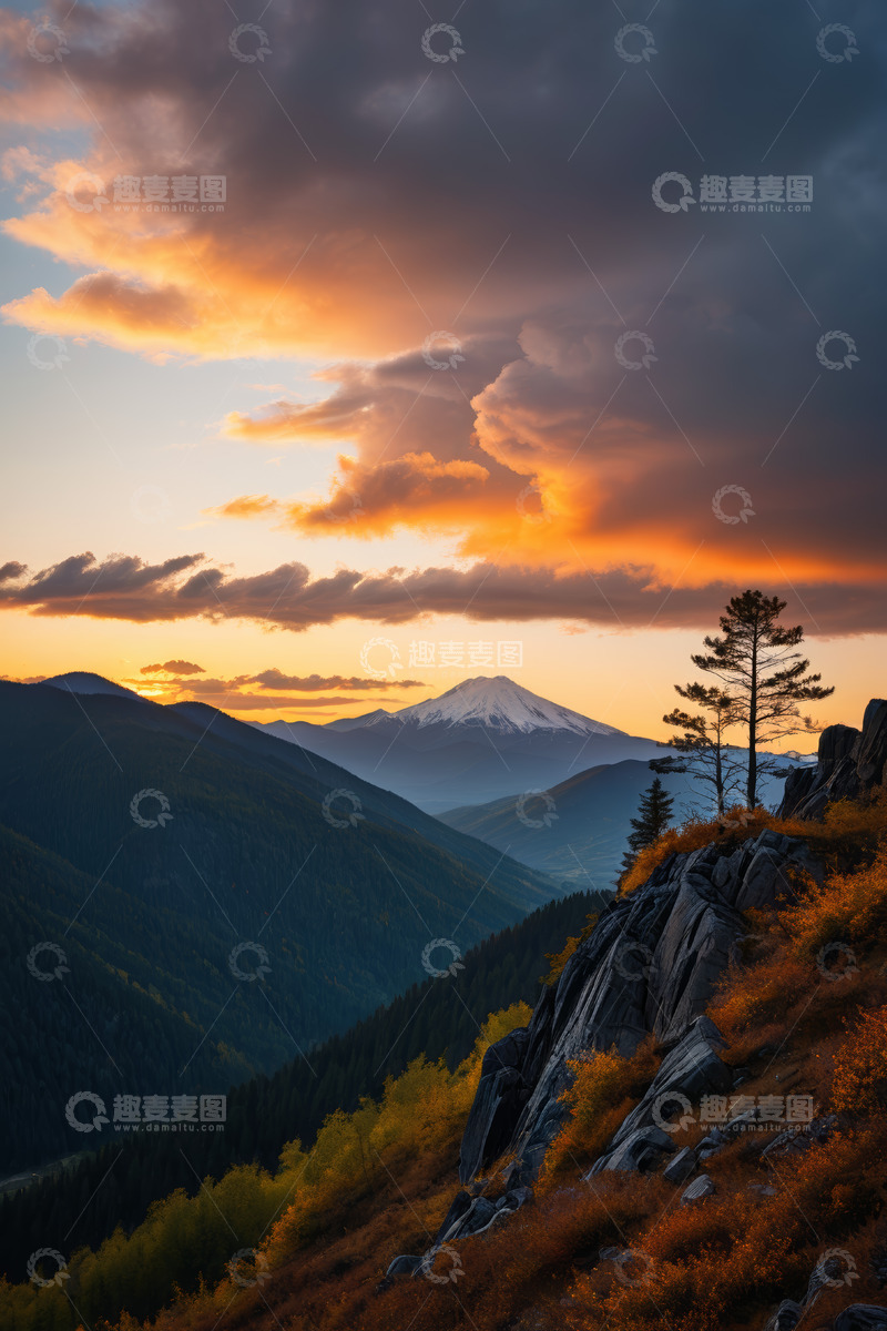 高清大图下载【趣麦麦图】山间日落时分的壮美景观