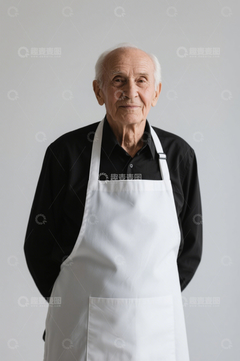 高清大图下载【趣麦麦图】穿围裙老人正面肖像