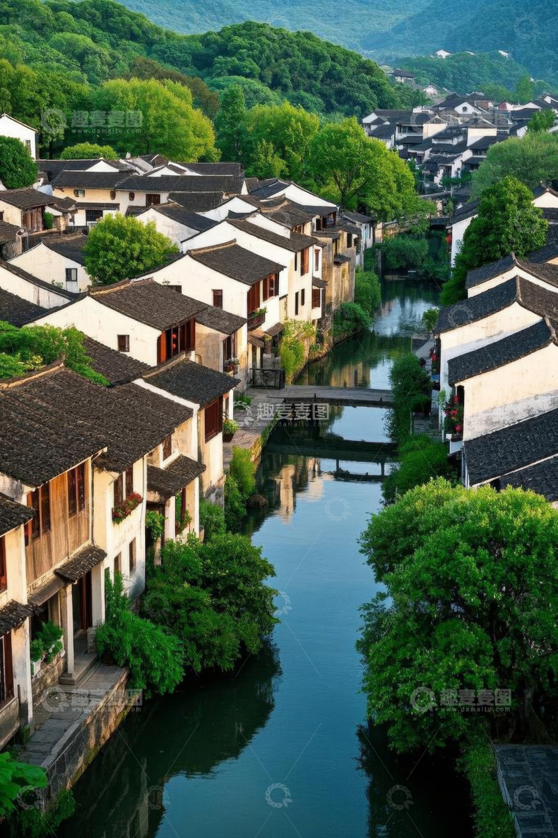 高清大图下载【趣麦麦图】江南水乡民居与河道景观