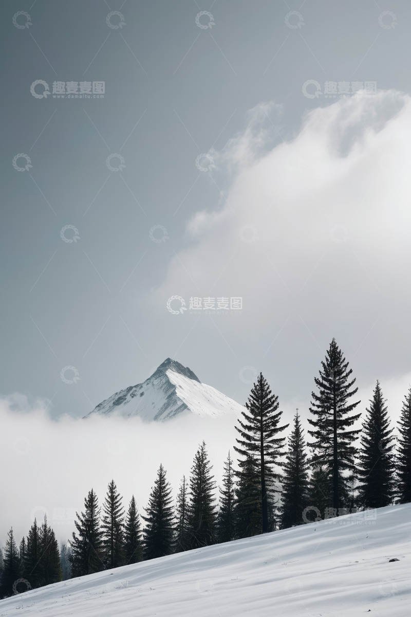 高清大图下载【趣麦麦图】雪山下的森林雪景