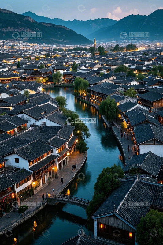 云南丽江古城夜景俯瞰