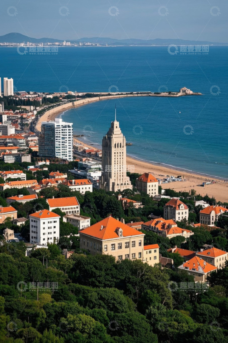 高清大图下载【趣麦麦图】青岛海滨城市建筑俯瞰全景