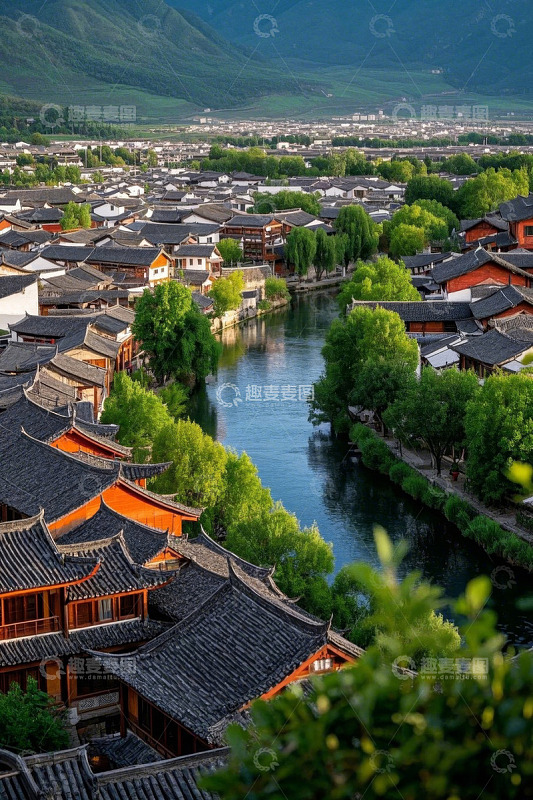 丽江古建筑沿河景观