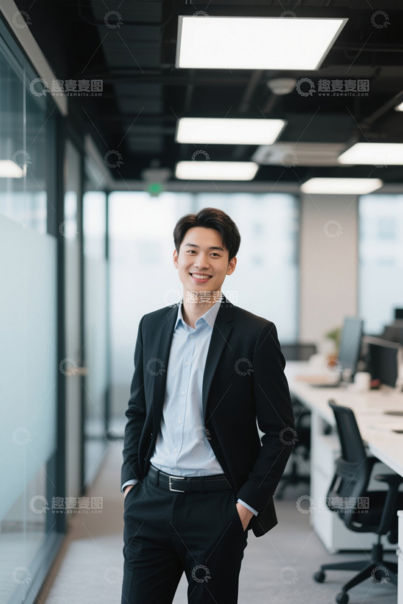 高清大图下载【趣麦麦图】办公室内西装男士微笑站立