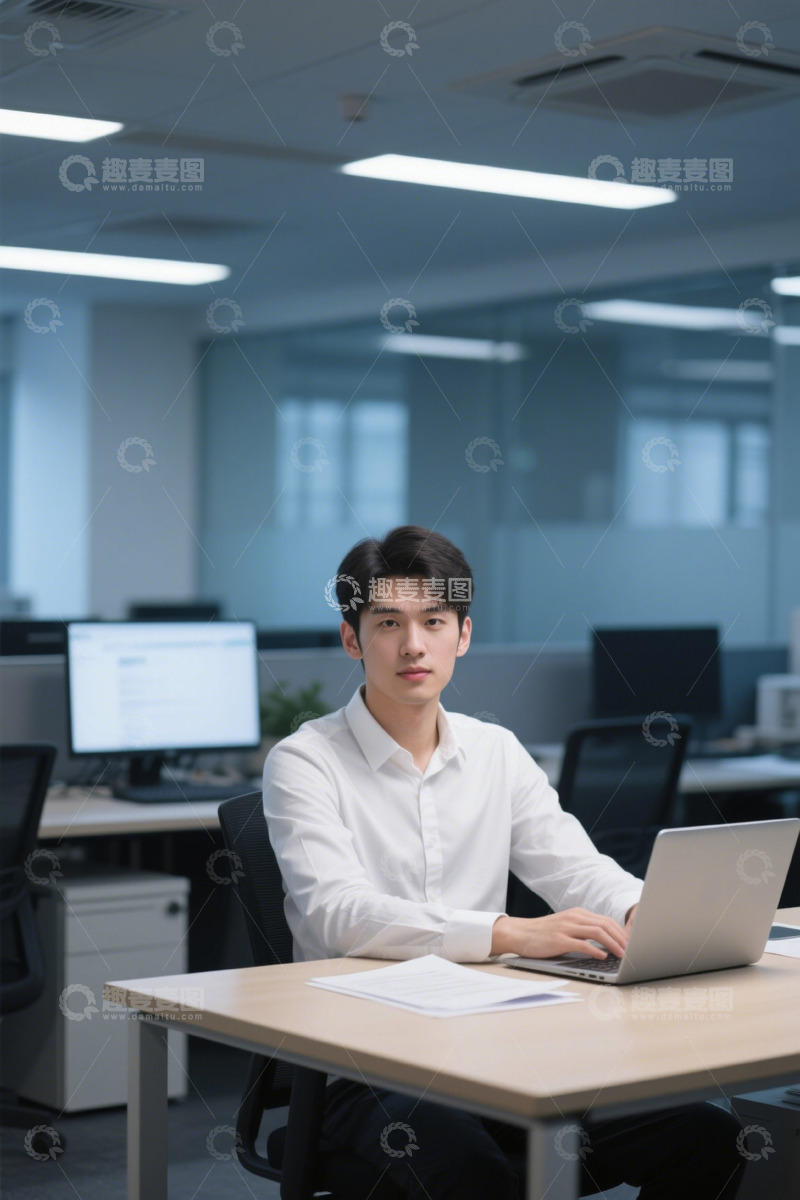 高清大图下载【趣麦麦图】办公室男士使用笔记本电脑工作
