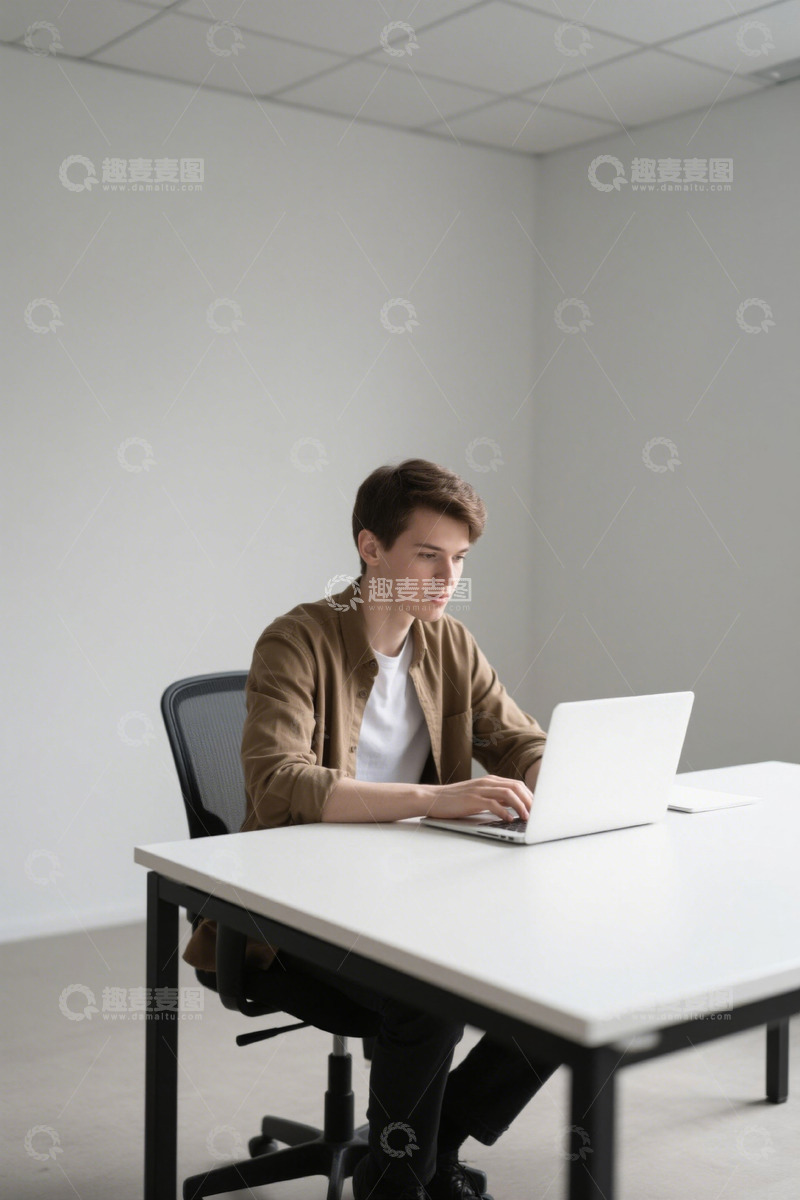 高清大图下载【趣麦麦图】男子在办公室使用笔记本电脑