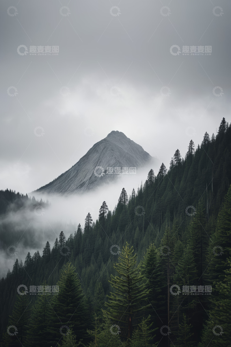 高清大图下载【趣麦麦图】山林间云雾缭绕的山峰景观