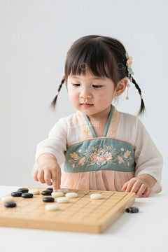 小女孩身着汉服专注下围棋