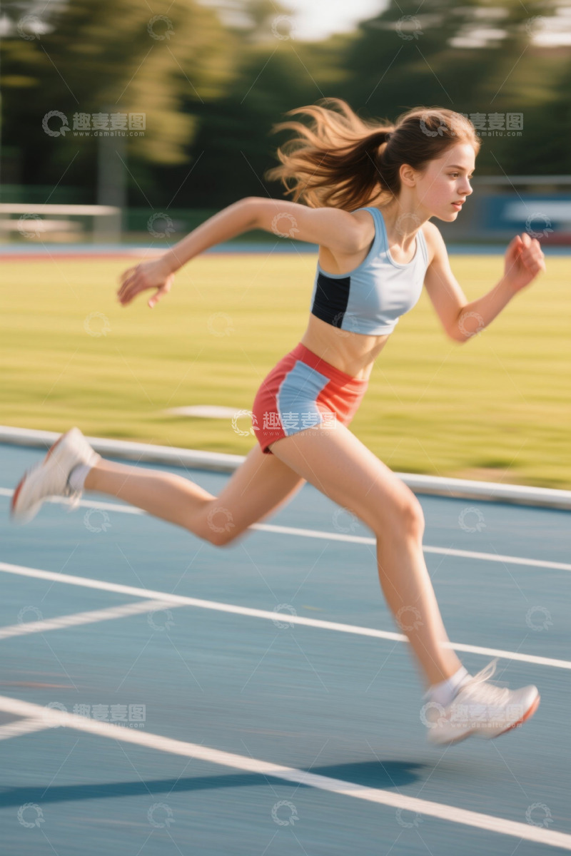 高清大图下载【趣麦麦图】女子在跑道上跑步锻炼