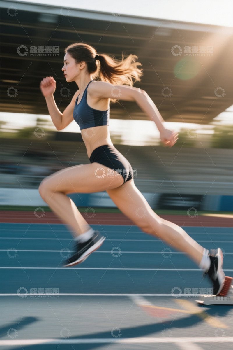 高清大图下载【趣麦麦图】跑道上女子起跑瞬间素材
