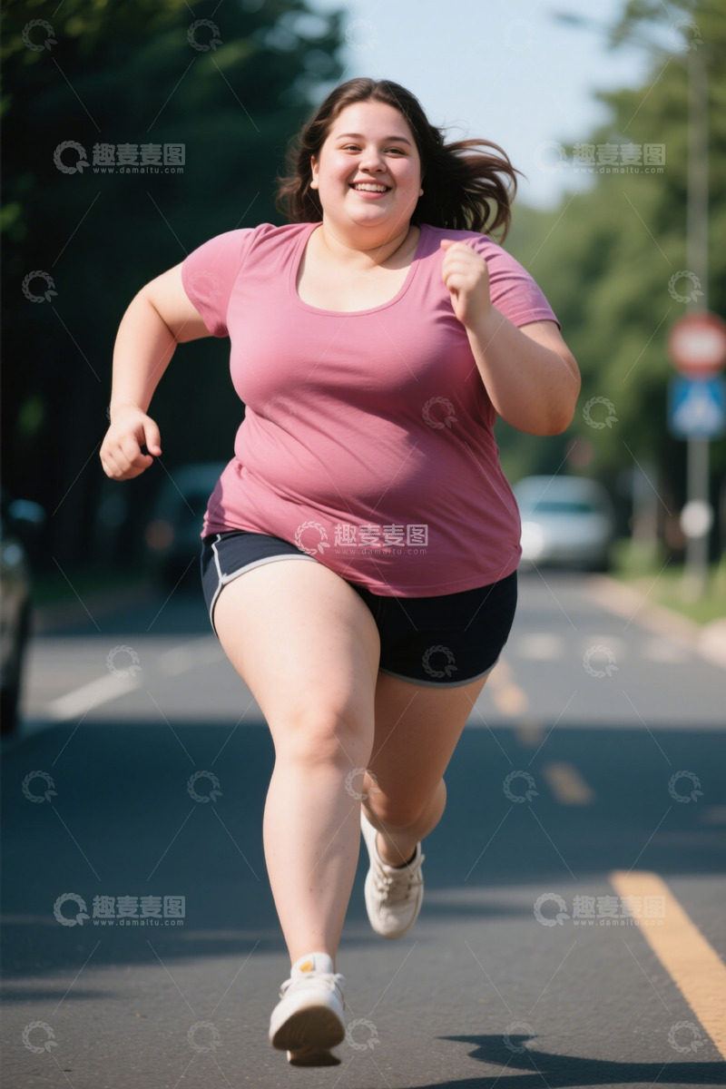 高清大图下载【趣麦麦图】超重女性户外跑步运动画面