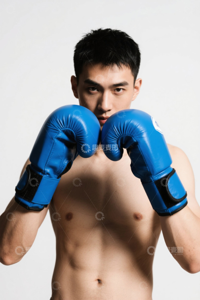 高清大图下载【趣麦麦图】男性拳击手戴拳套准备姿势