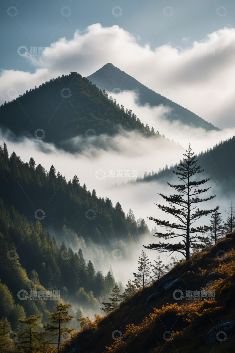 高清大图下载【趣麦麦图】云雾缭绕的山林景观