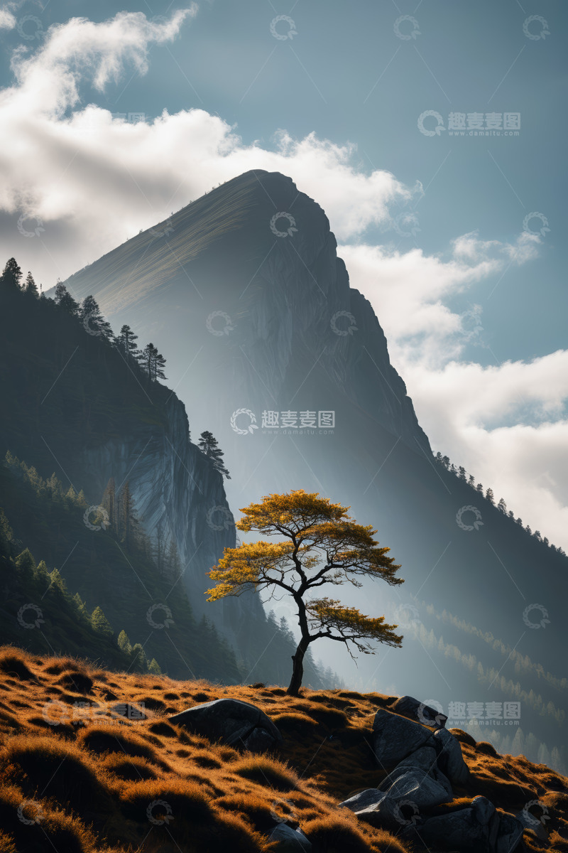 高清大图下载【趣麦麦图】山间孤树自然风光