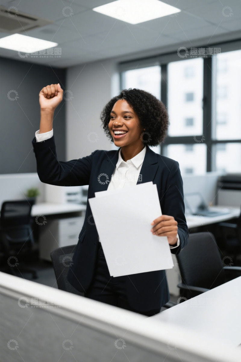 高清大图下载【趣麦麦图】职场女商人办公室庆祝场景