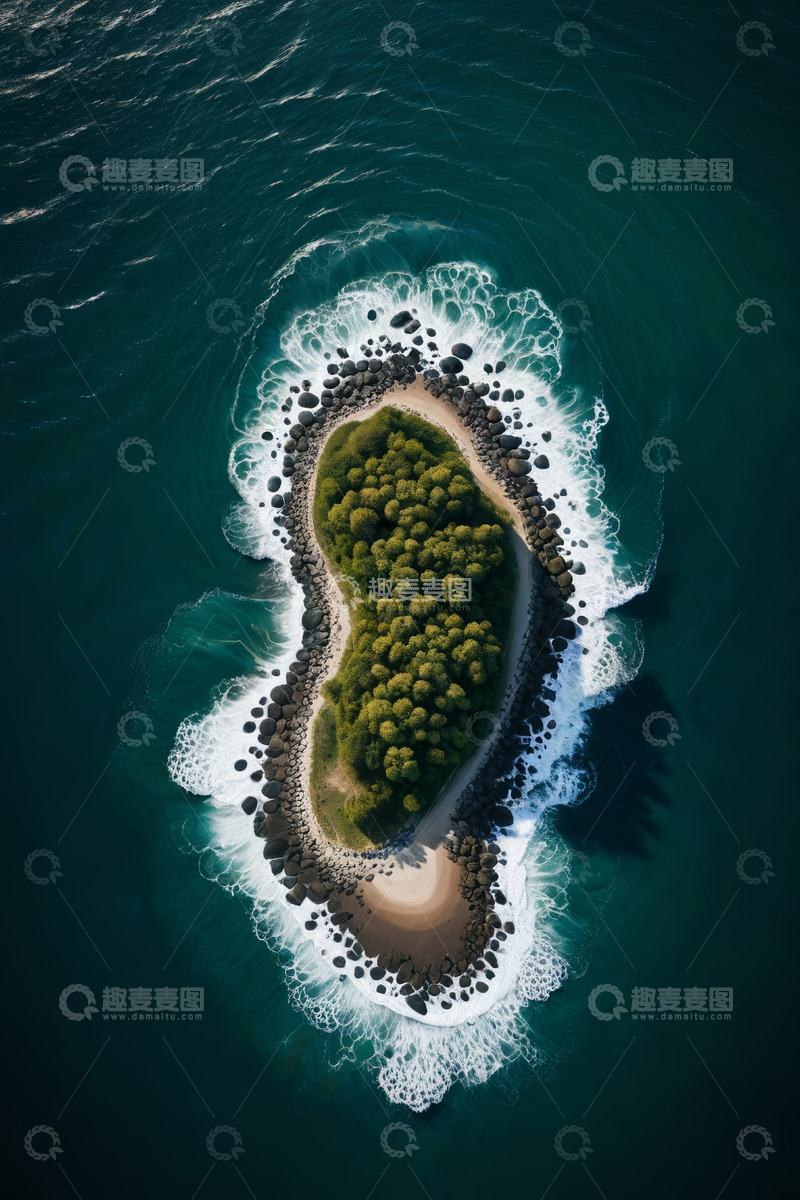 高清大图下载【趣麦麦图】空中俯瞰海洋中的小岛