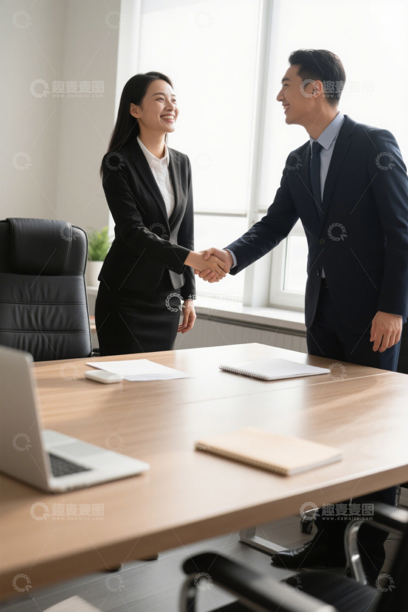 高清大图下载【趣麦麦图】办公室内商务人士握手场景