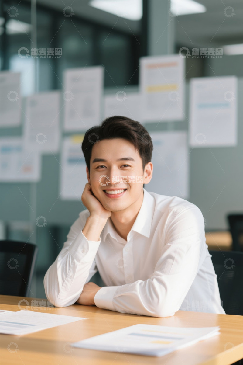高清大图下载【趣麦麦图】办公场所微笑男士近景