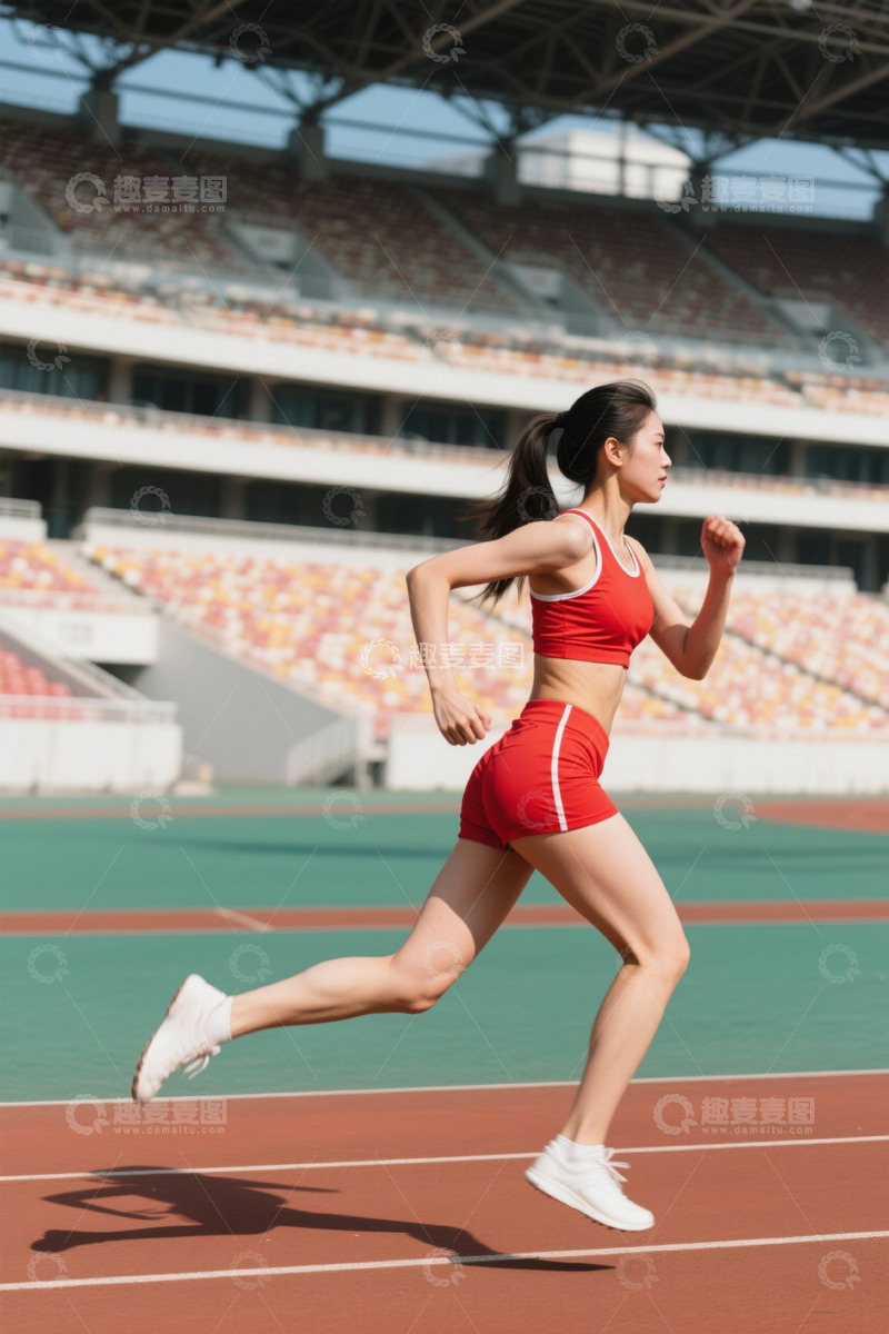 高清大图下载【趣麦麦图】体育场内女子跑步健身画面