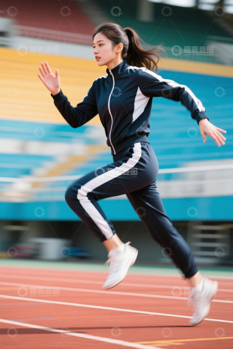 高清大图下载【趣麦麦图】女子在跑道上跑步