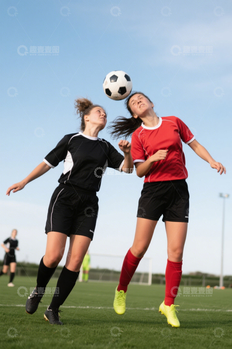 高清大图下载【趣麦麦图】女足球员绿茵场争顶头球