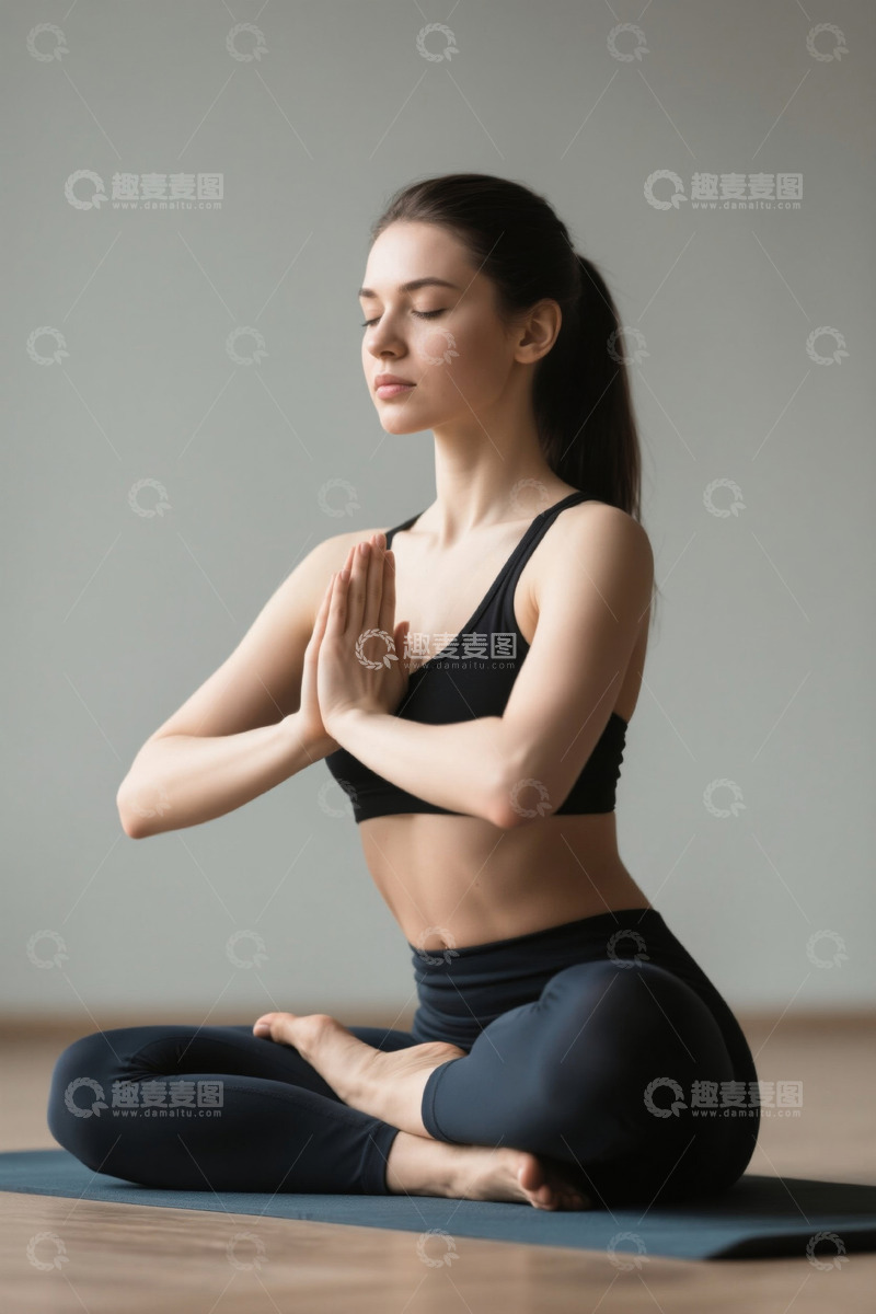高清大图下载【趣麦麦图】年轻女子静坐冥想健身画面
