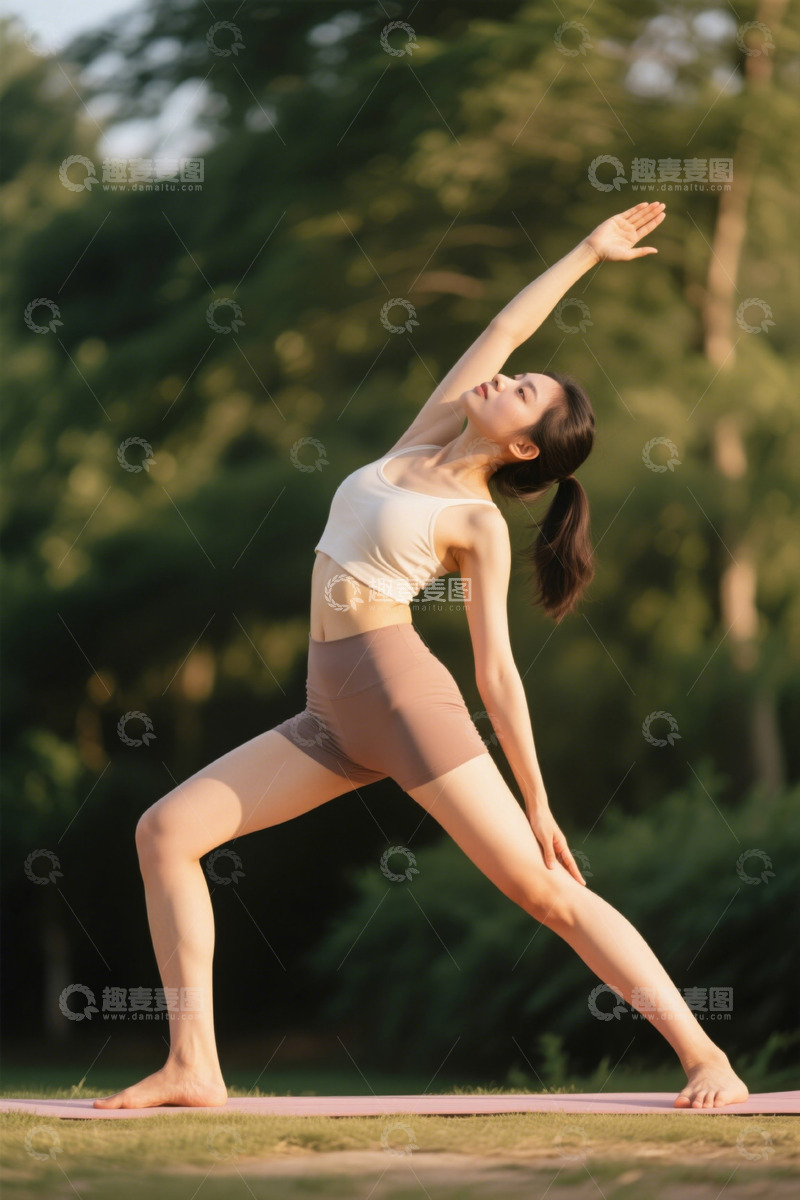 高清大图下载【趣麦麦图】户外女子做瑜伽伸展动作