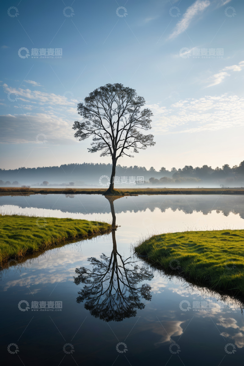 高清大图下载【趣麦麦图】水边孤树自然风景