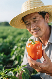 农民田间手持红甜椒