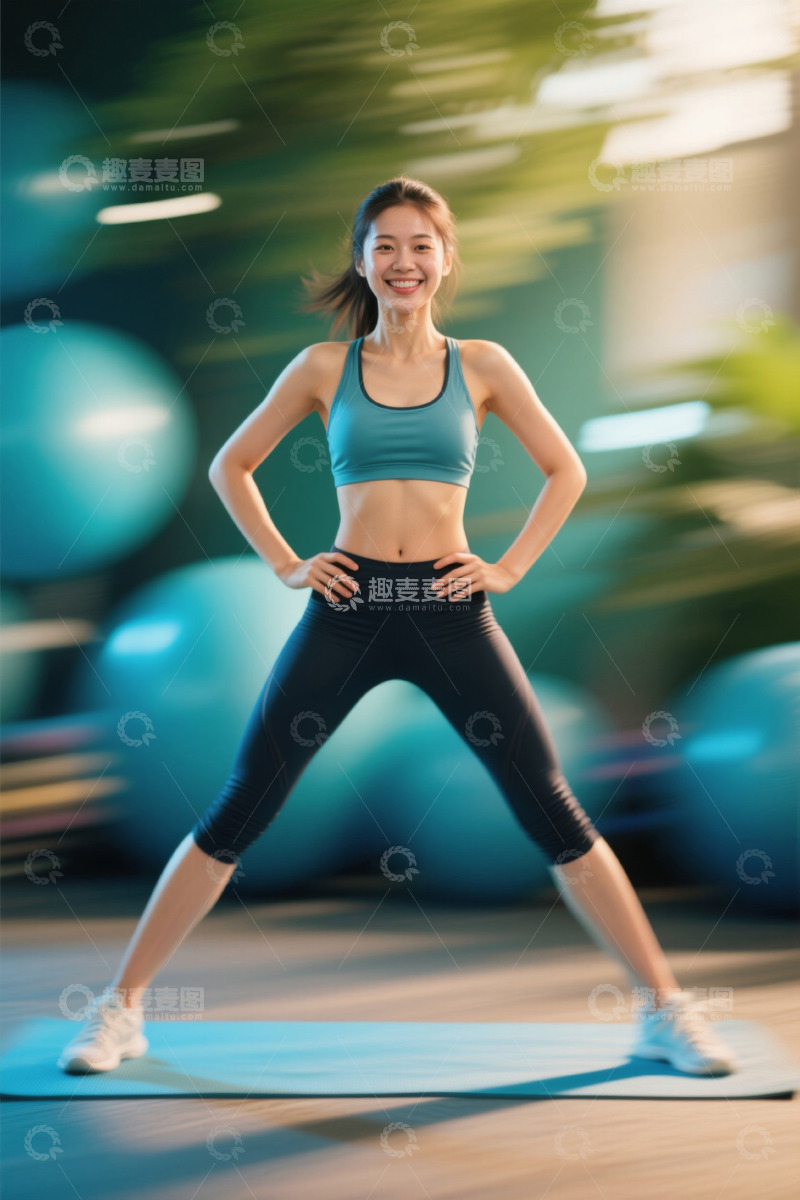 高清大图下载【趣麦麦图】女子健身房健身姿态照