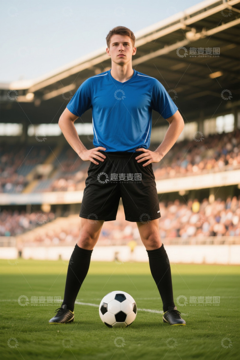 高清大图下载【趣麦麦图】足球运动员于球场站立的素材