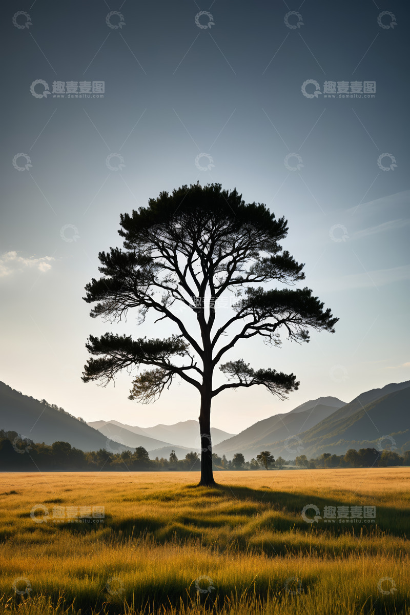 高清大图下载【趣麦麦图】原野中独立的树木风景