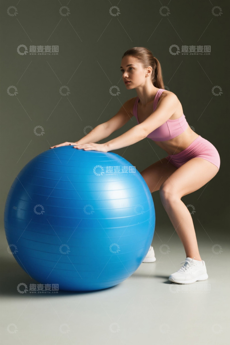 高清大图下载【趣麦麦图】女子使用健身球锻炼