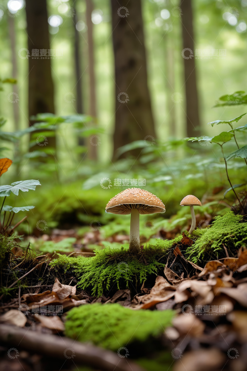 高清大图下载【趣麦麦图】森林中生长的蘑菇特写
