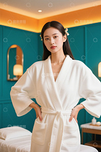 浴袍美女在按摩房的姿态
