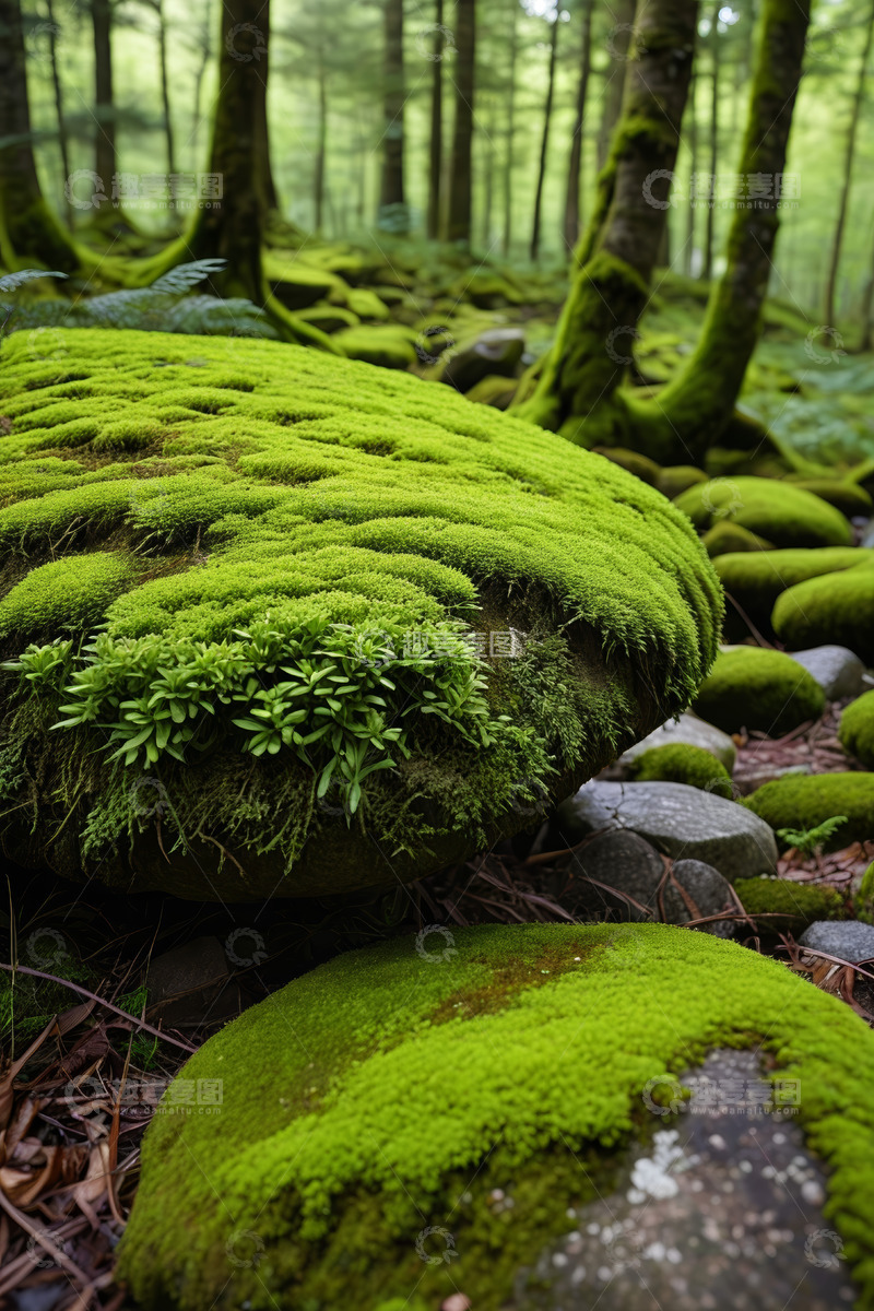 高清大图下载【趣麦麦图】森林中长满苔藓的石头景象