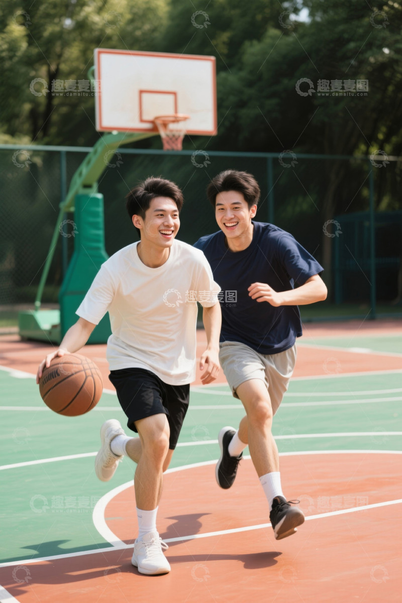 高清大图下载【趣麦麦图】户外篮球场青年打篮球场景