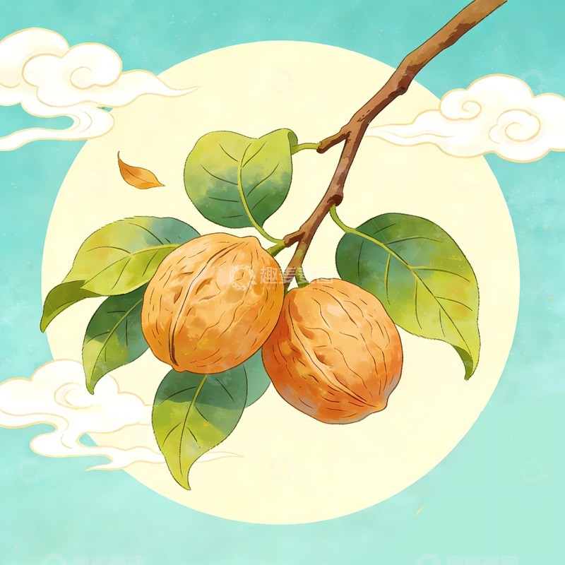 高清大图下载【趣麦麦图】核桃包装插画