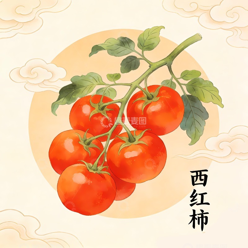 高清大图下载【趣麦麦图】一串番茄插画
