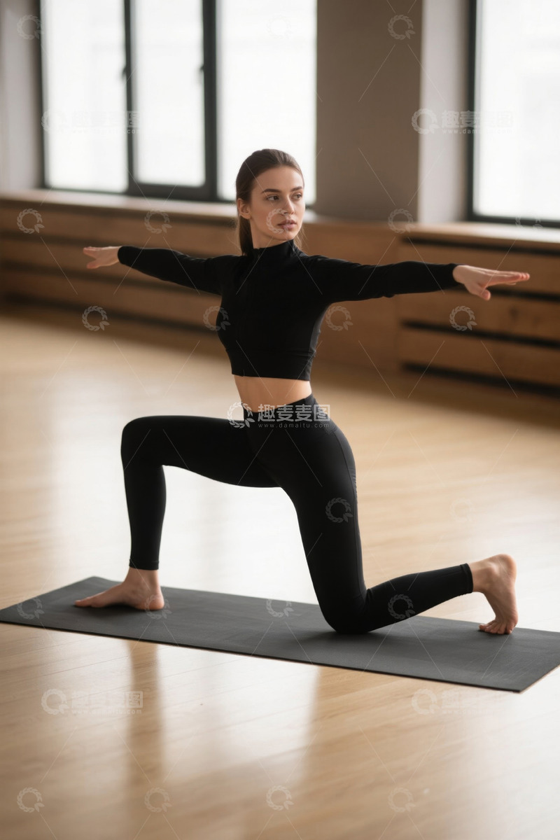 高清大图下载【趣麦麦图】年轻女性室内瑜伽练习