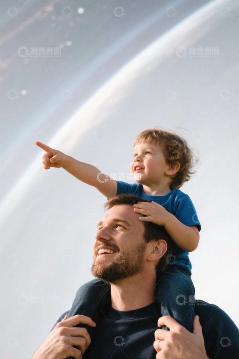 高清大图下载【趣麦麦图】父亲肩扛孩子户外欢乐互动