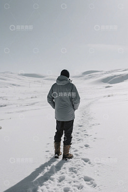 男子在雪地中站立远眺